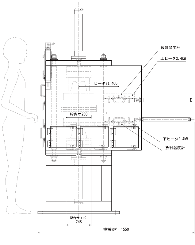 マルチコンポジット成形機MCP_0203-4tの外形図(側面)